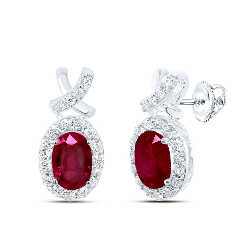 14Kt White Gold 1/3Ctw-Dia Ana M 6X4Mm Oval-Ruby Nat Gem Earring (4 grams)