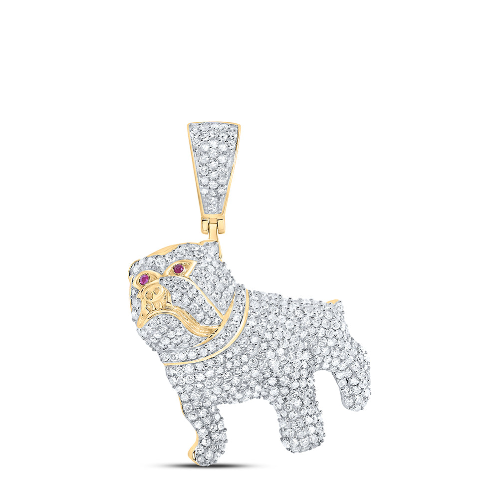 10Kt Yellow Gold 1 1/2Ctw-Dia Nk Bulldog/Frenchie Mens Charm (8.14 grams)