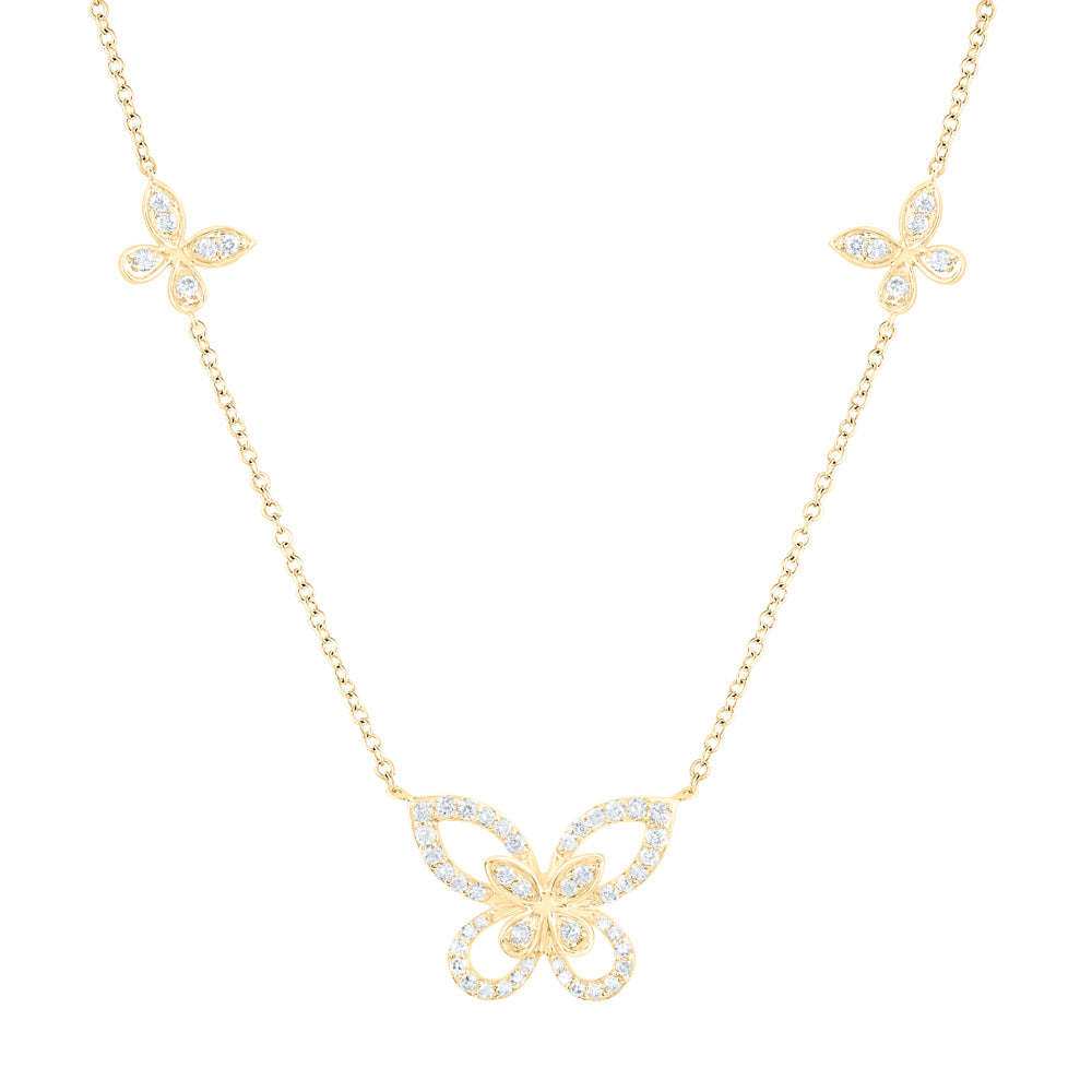 10Kt Yellow Gold 3/8 Ctw Diamond Butterfly Fashion Necklace (18 Inch) (2.86 grams)