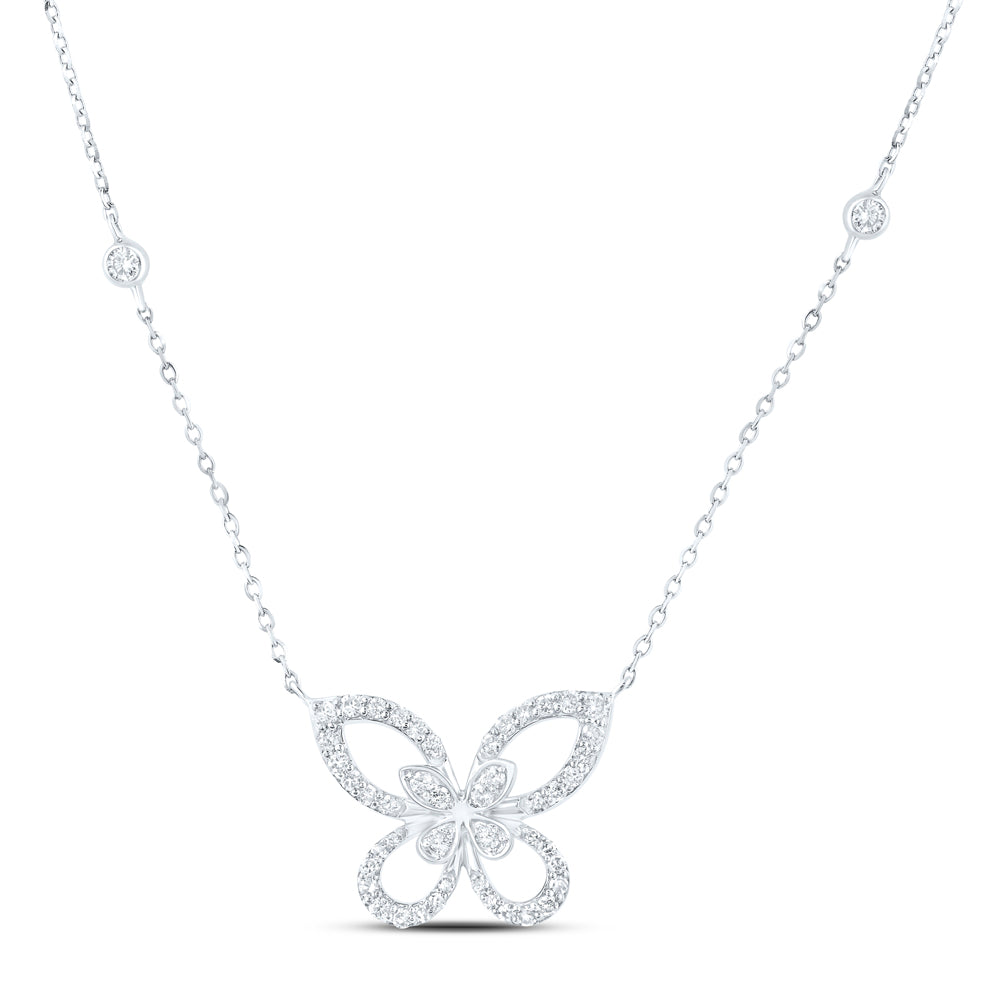 10Kt White Gold 1/3 Ctw Diamond Butterfly Fashion Necklace (18 Inch) (2.55 grams)
