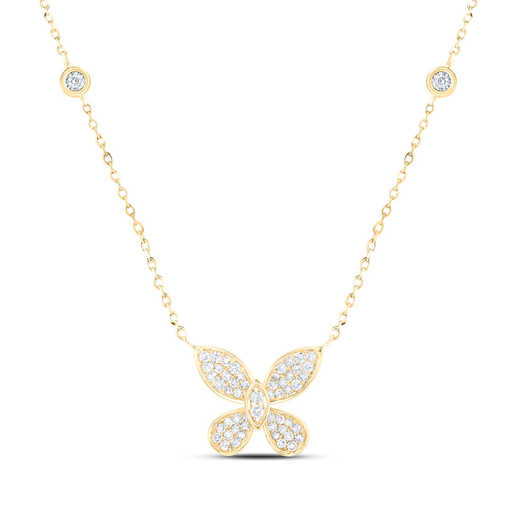 10Kt Yellow Gold 1/4 Ctw Dia Nk Butterfly Fashion Necklace (18 Inch) (2.08 grams)