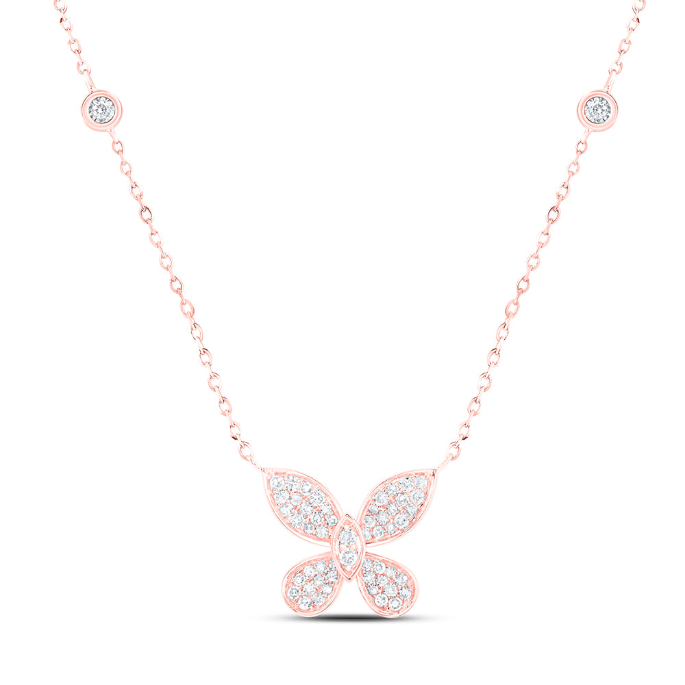 10Kt Rose Gold 1/4 Ctw Dia Nk Butterfly Fashion Necklace (18 Inch) (2.08 grams)
