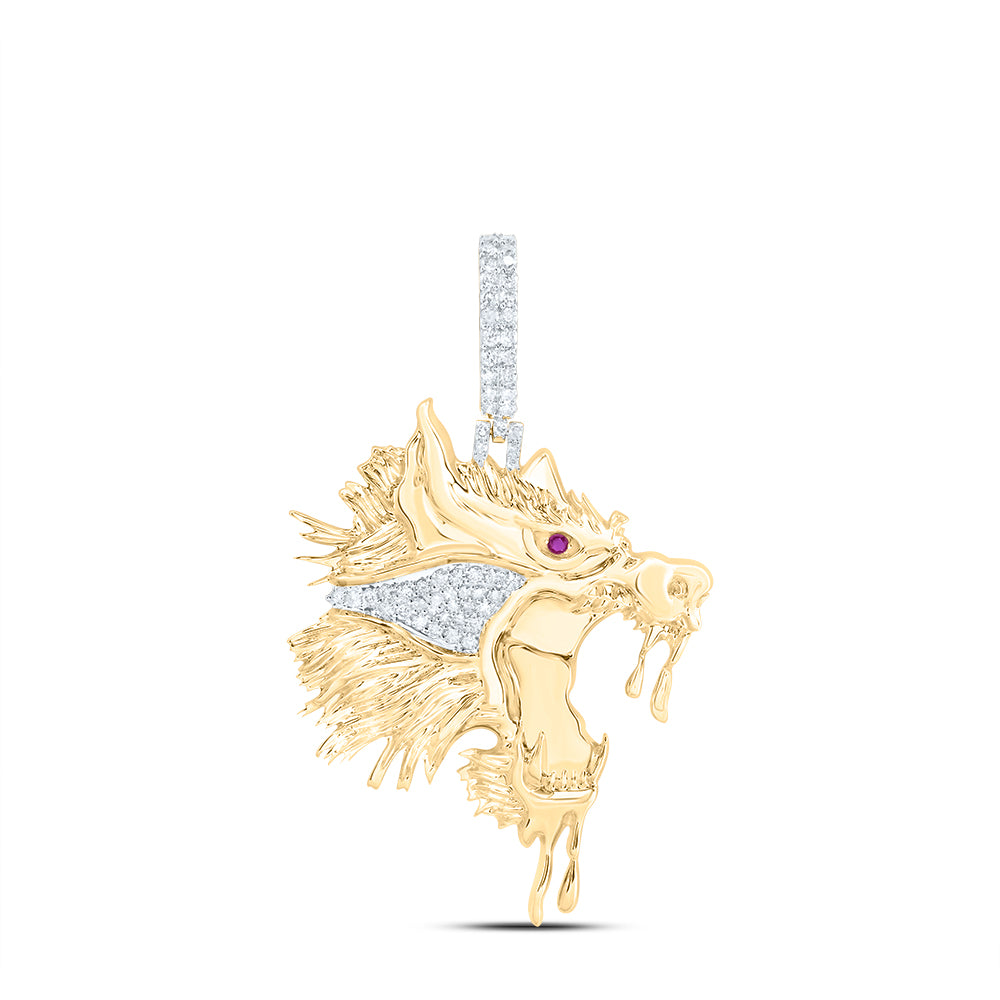 10Kt Yellow Gold 7/8 Ctw-Dia Nk Wolf Mens Charm (11.1 grams)