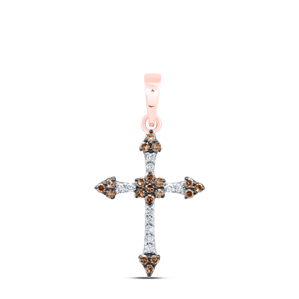 10Kt Rose Gold 1/6Ctw-Dia Nk Cognac Cross Pendant (0.67 grams)