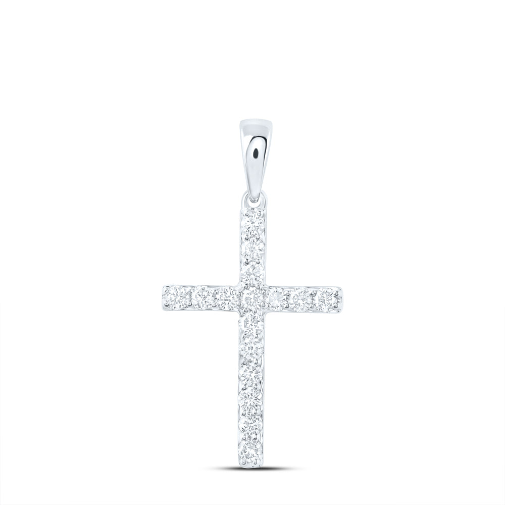 10Kt White Gold 1/3Ctw-Dia Nk Cross Pendant (0.93 grams)