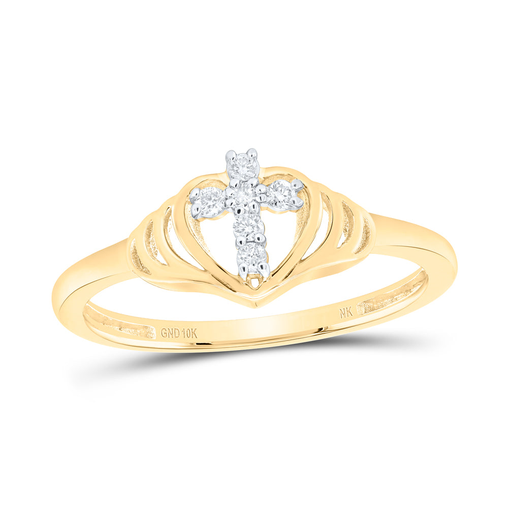 1/12 Ctw-Diamond Gift Heart Cross Ring (1.66 grams)