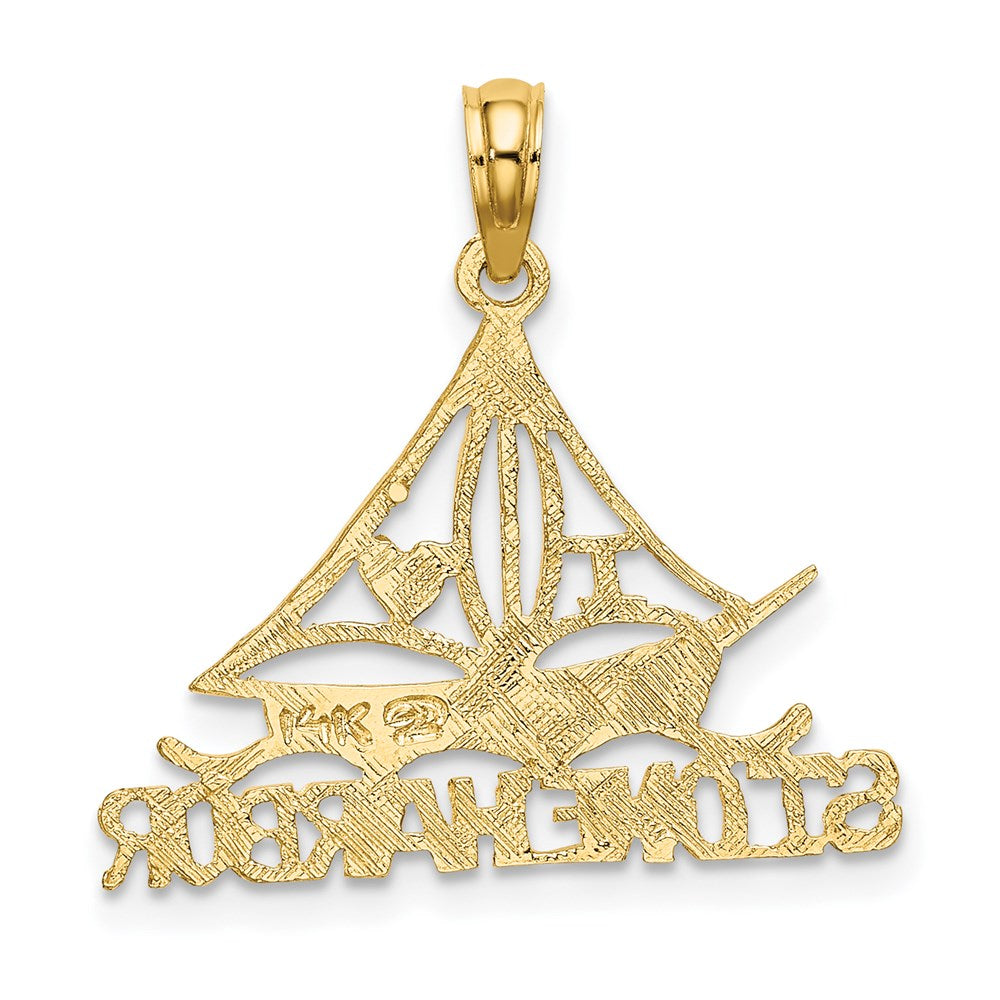 14k Yellow Gold 22.7 mm I LOVE STONE HARBOR Sailboat Charm (1.04 grams)