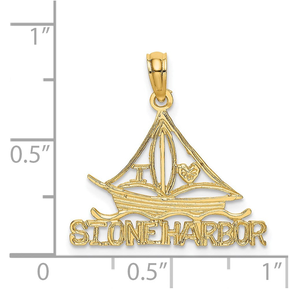 14k Yellow Gold 22.7 mm I LOVE STONE HARBOR Sailboat Charm (1.04 grams)