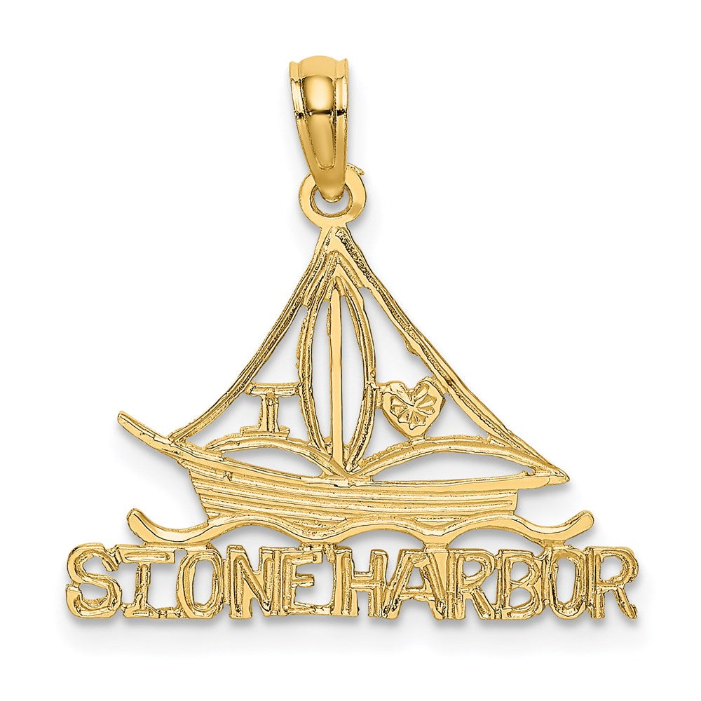 14k Yellow Gold 22.7 mm I LOVE STONE HARBOR Sailboat Charm (1.04 grams)