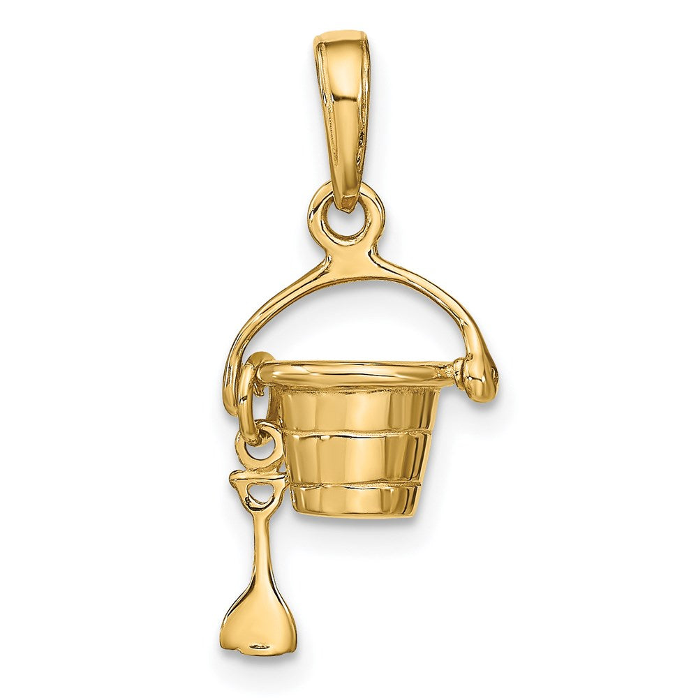 14k Yellow Gold 12 mm 3-D Beach Bucket with Shovel Charm (1.49 grams)