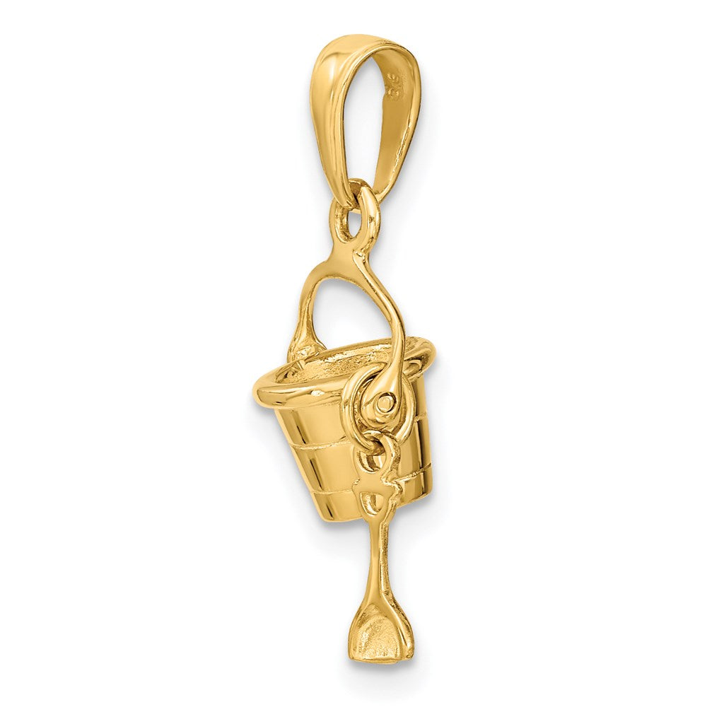 14k Yellow Gold 12 mm 3-D Beach Bucket with Shovel Charm (1.49 grams)