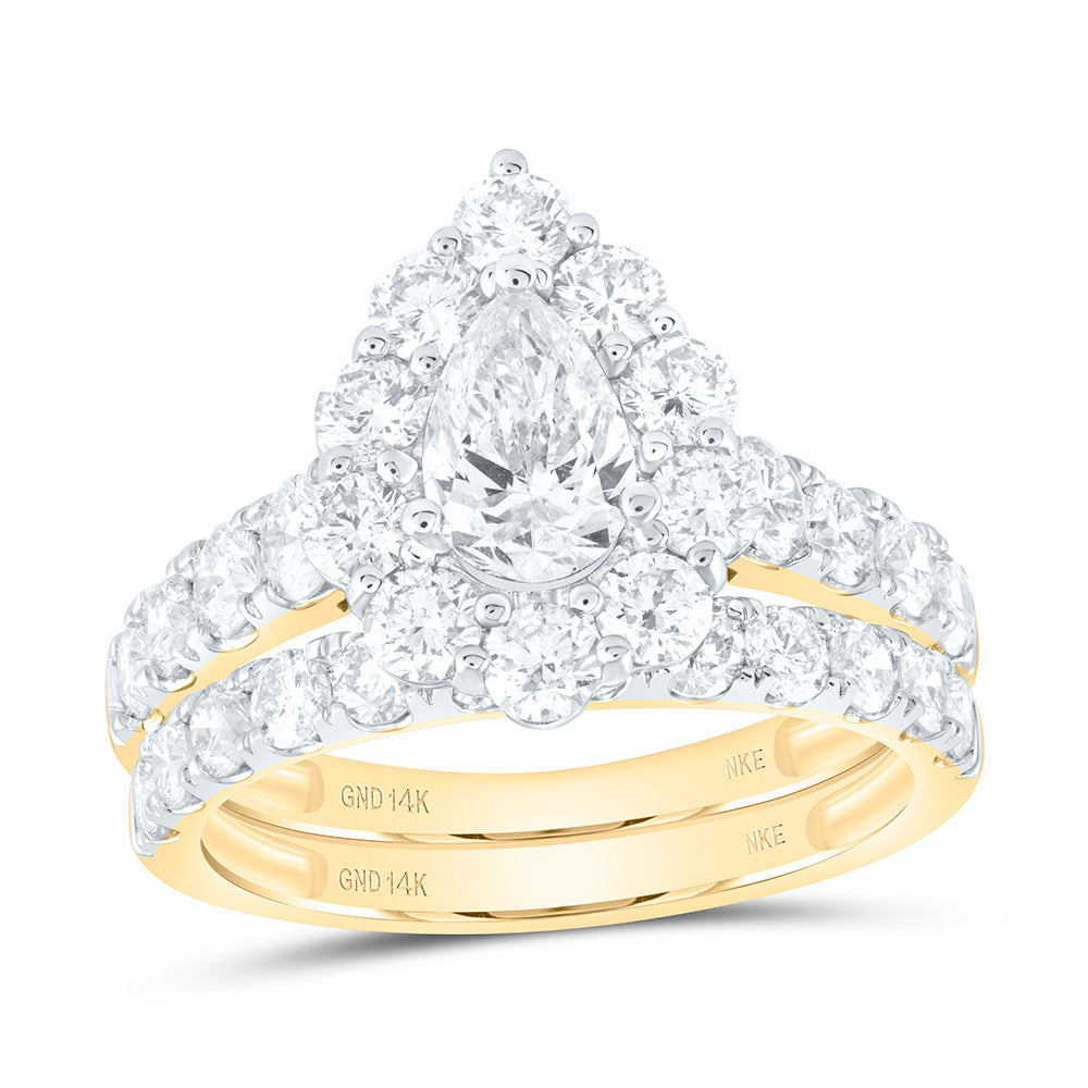 3Ctw-Dia Nke 3/4Ct-Cpear Bridal Set Single Halo Nicole'S Dream Collection (4.85 grams)