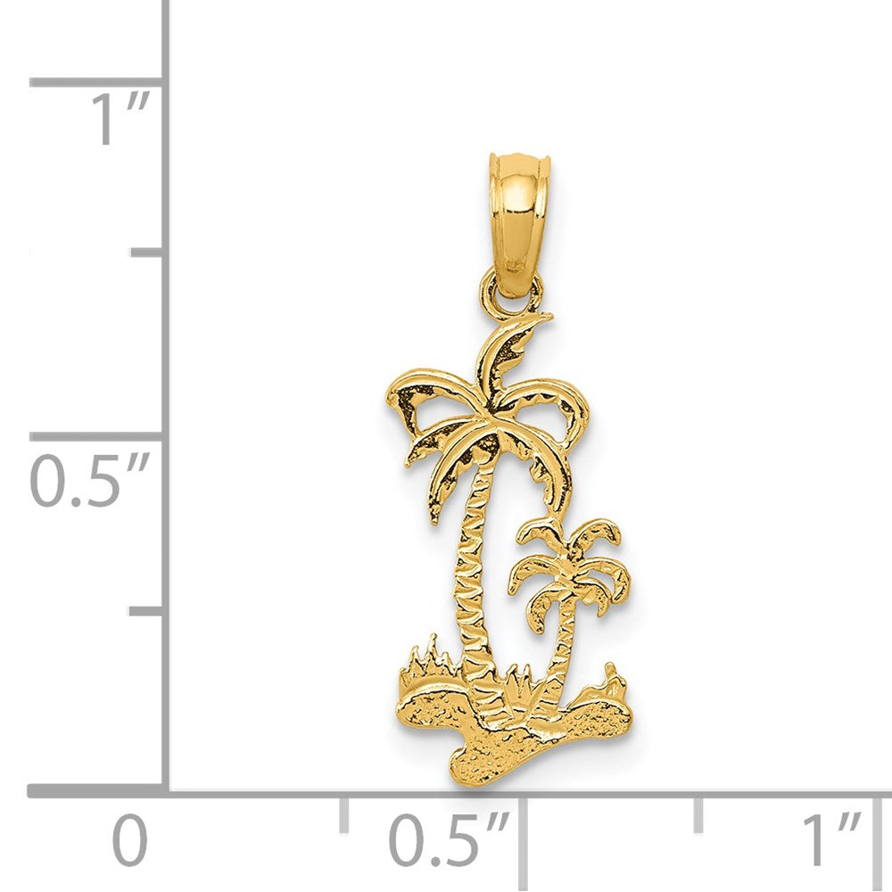 14k Yellow Gold 9 mm Double Palm Trees Pendant (0.65 grams)
