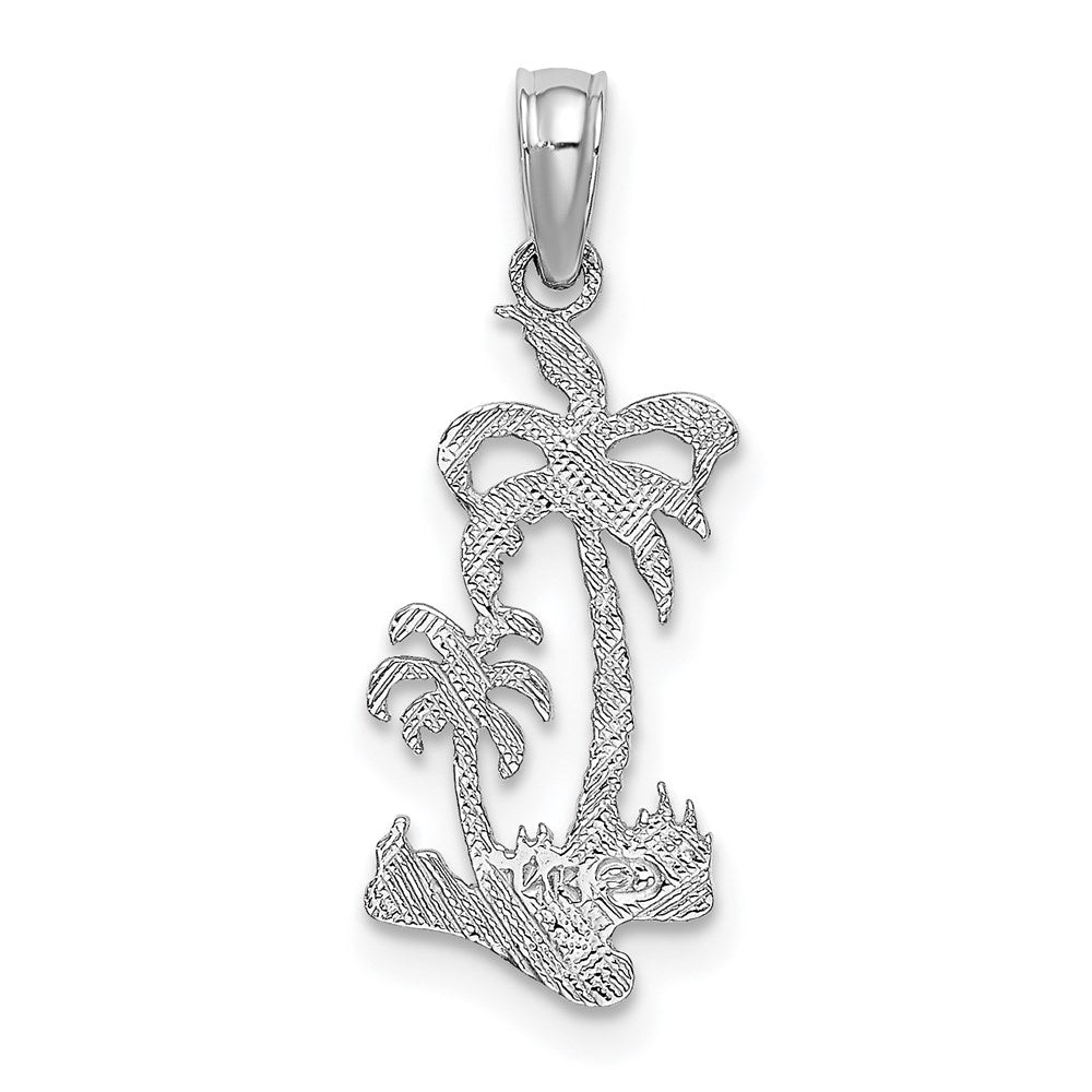 14k White Gold 8.7 mm Double Palm Trees Pendant (0.61 grams)
