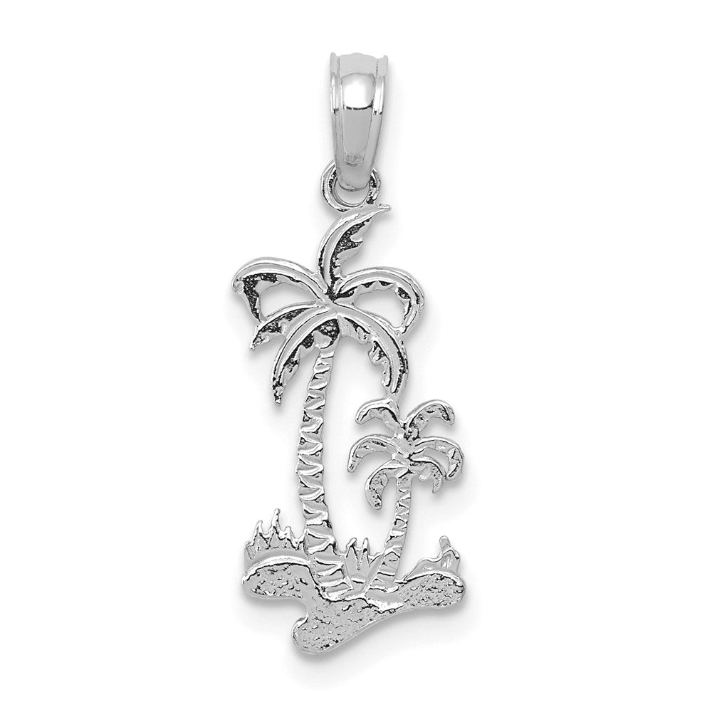 14k White Gold 8.7 mm Double Palm Trees Pendant (0.61 grams)