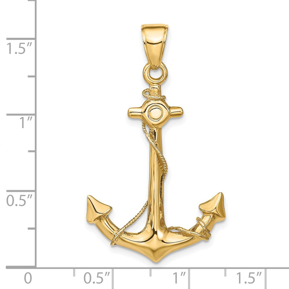 14k Yellow Gold 24 mm 3-D Anchor with Rope Pendant (4.72 grams)