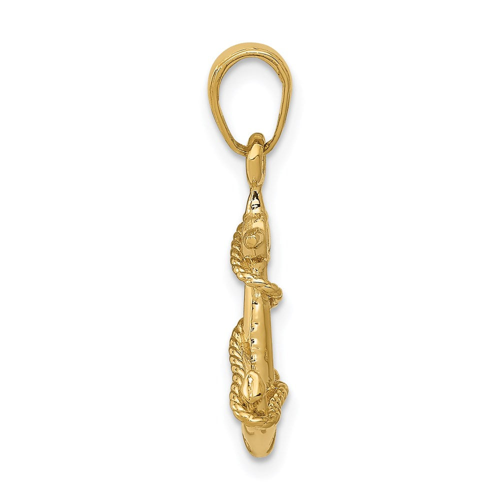 14k Yellow Gold 11 mm 3-D Anchor with Rope Pendant (1.31 grams)