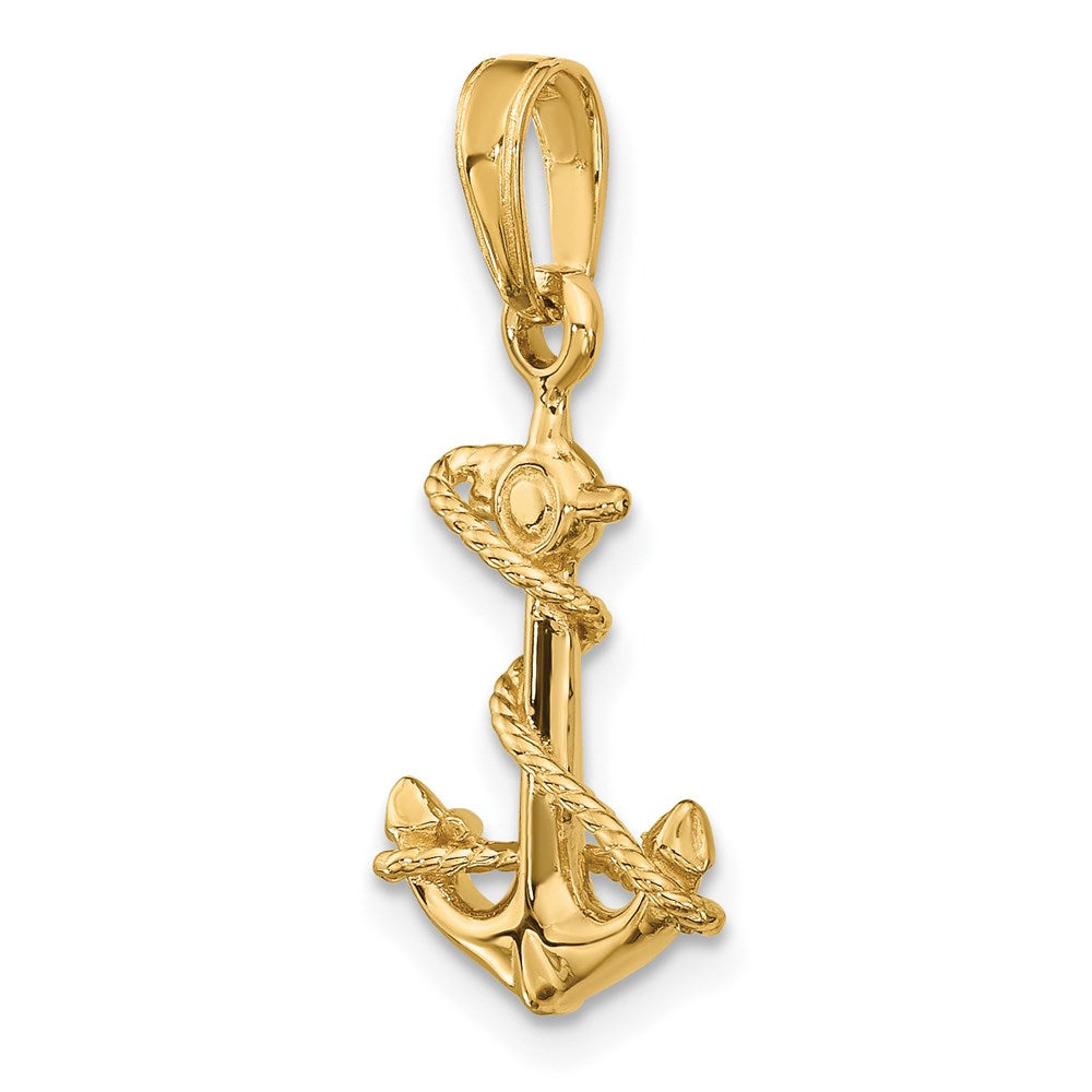 14k Yellow Gold 11 mm 3-D Anchor with Rope Pendant (1.31 grams)