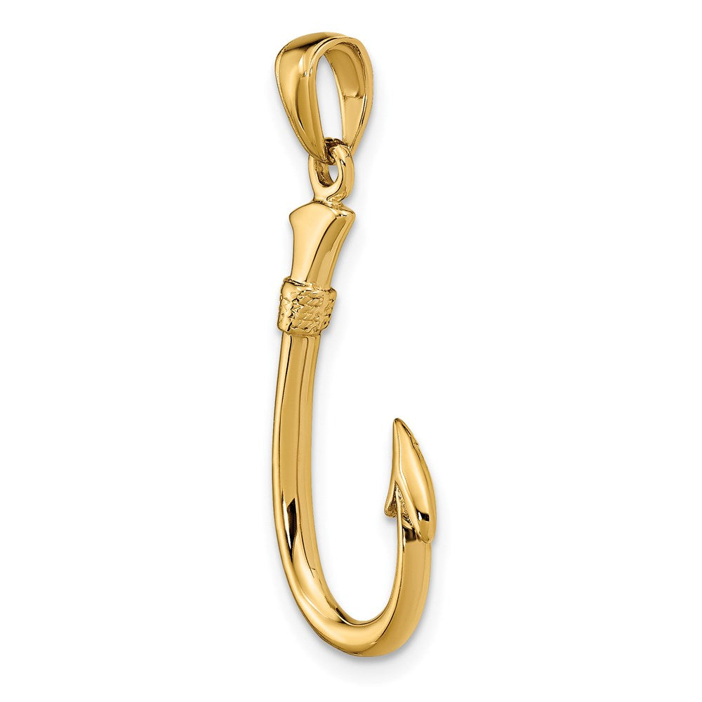 14k Yellow Gold 12 mm 3-D Fishing Hook Pendant (1.91 grams)
