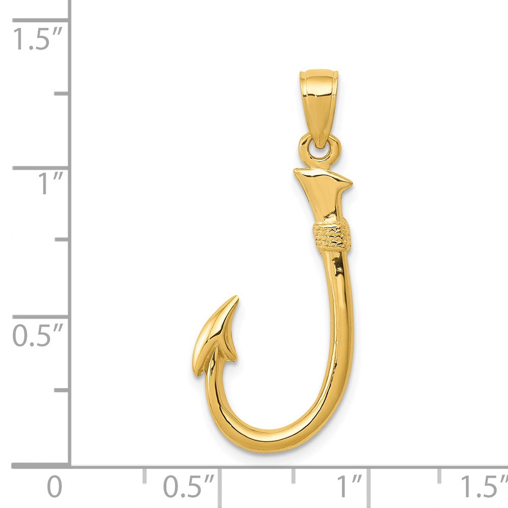 14k Yellow Gold 12 mm 3-D Fishing Hook Pendant (1.91 grams)