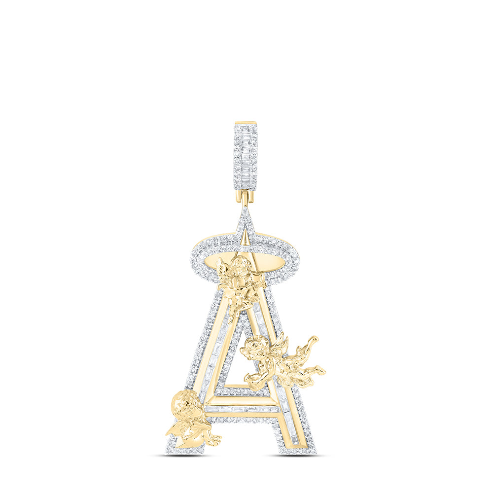10Kt Gold 1 1/5Ctw- Dia Nk Initial A" Angle Mens Charm"