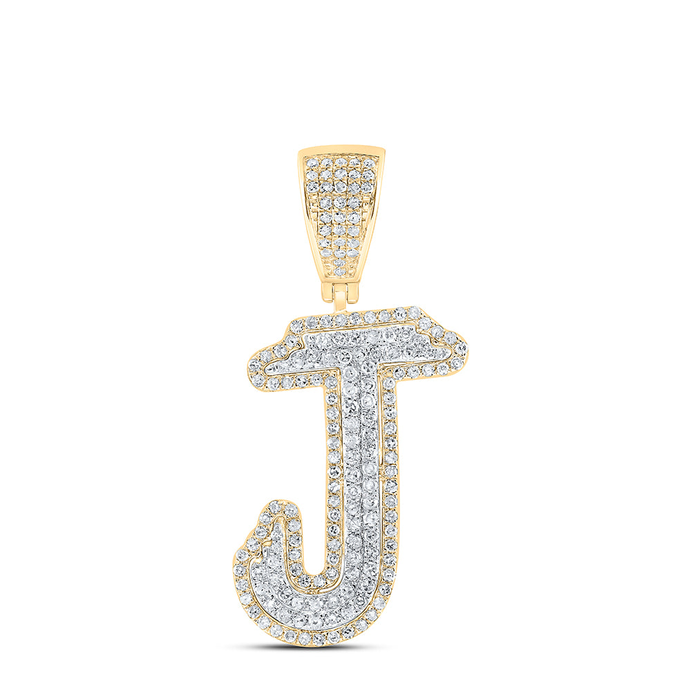 10Kt Gold 7/8Ctw-Dia P1 Initial J" Mens Pendant"