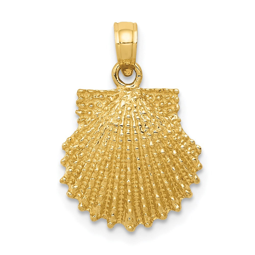 14k Yellow Gold 14 mm Textured Scallop Shell Pendant (1.66 grams)