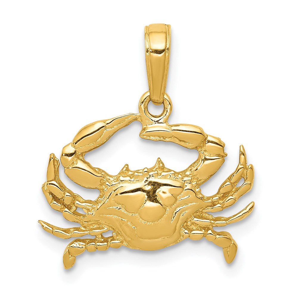 14k Yellow Gold 18.1 mm Blue Crab Pendant (1.6 grams)