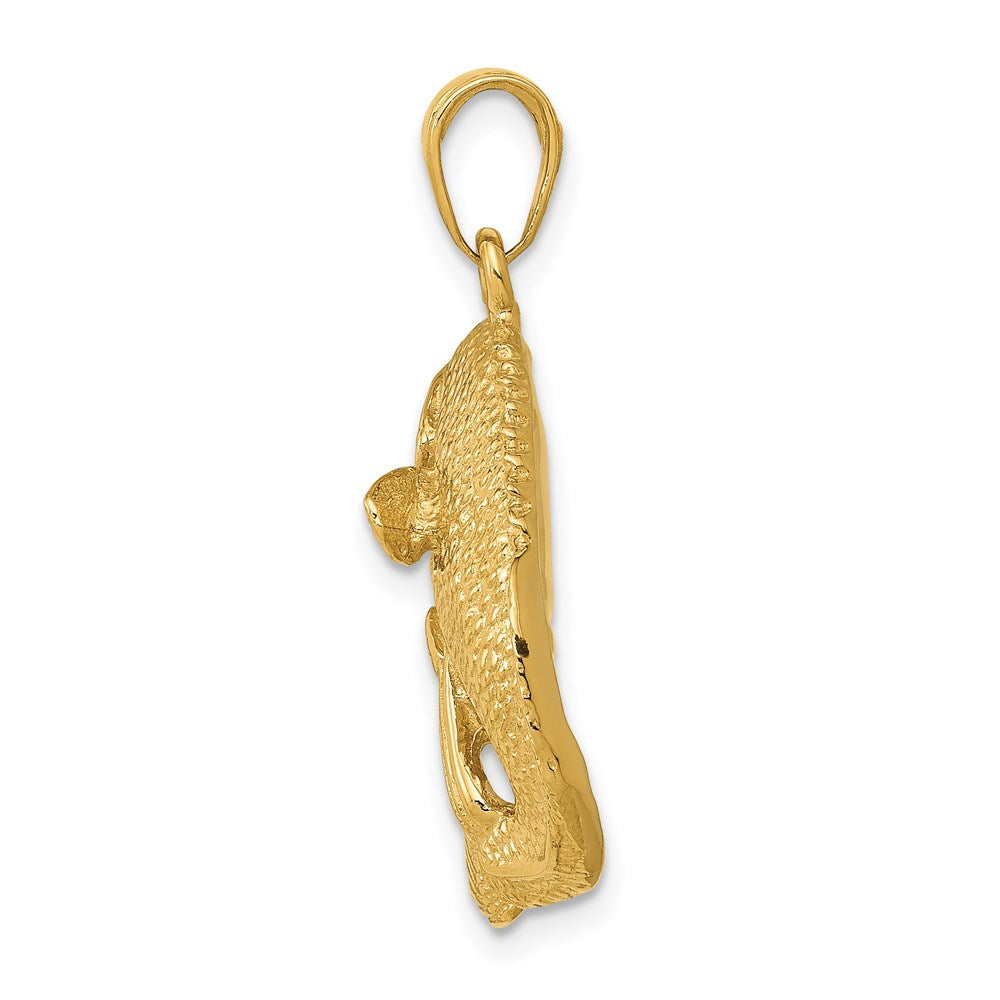 14k Yellow Gold 27 mm Bass Fish Jumping Pendant (5.21 grams)