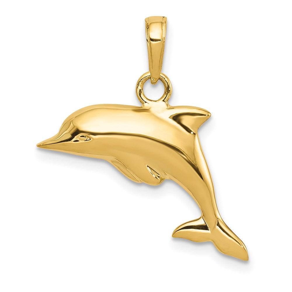 14k Yellow Gold 23 mm Polished 3-D Dolphin Pendant (1.74 grams)