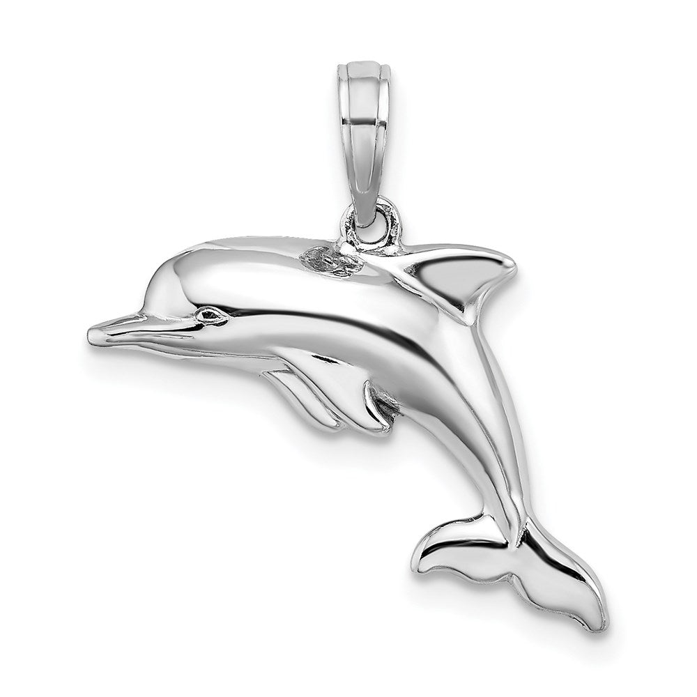 14k White Gold 24.85 mm 3-D Puffed Dolphin Charm (1.98 grams)