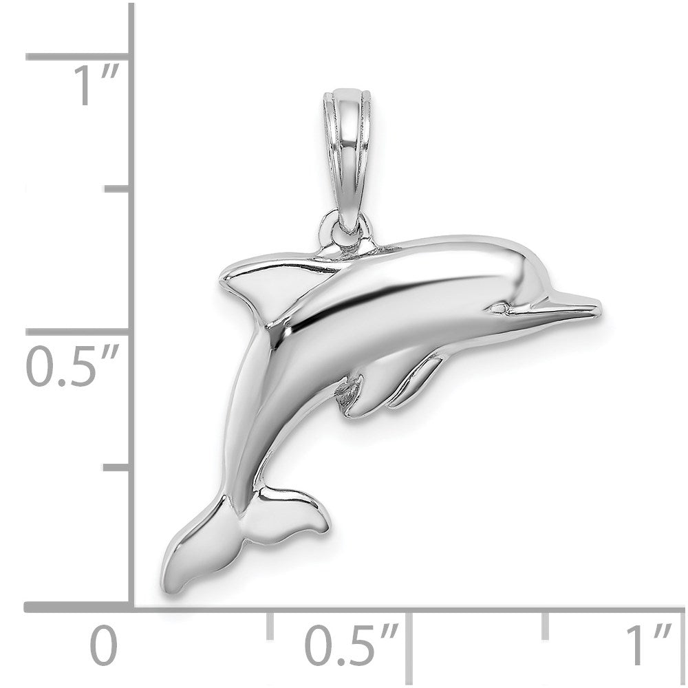 14k White Gold 24.85 mm 3-D Puffed Dolphin Charm (1.98 grams)