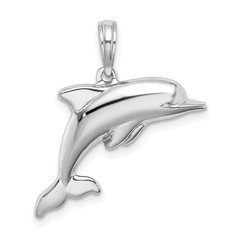 14k White Gold 24.85 mm 3-D Puffed Dolphin Charm (1.98 grams)