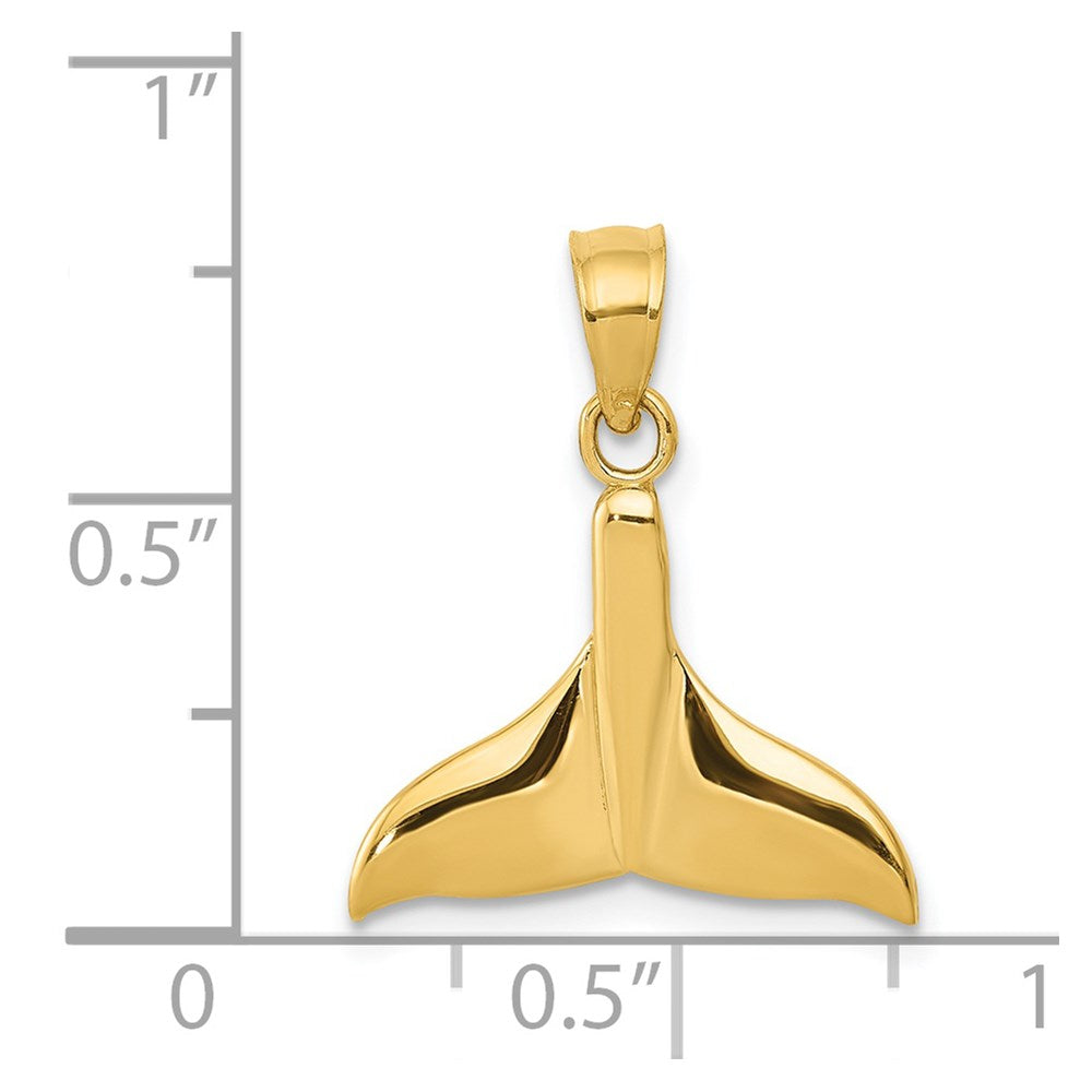 14k Yellow Gold 15 mm Solid Polished Open-Backed Whale Tail Pendant (0.71 grams)