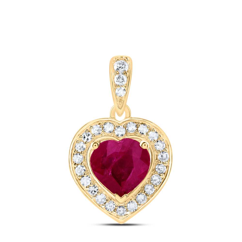 10Kt Gold 1/8Ctw-Dia Nk 5.5X5.5 Mm Ruby Heart Nat Gem Heart Pendant