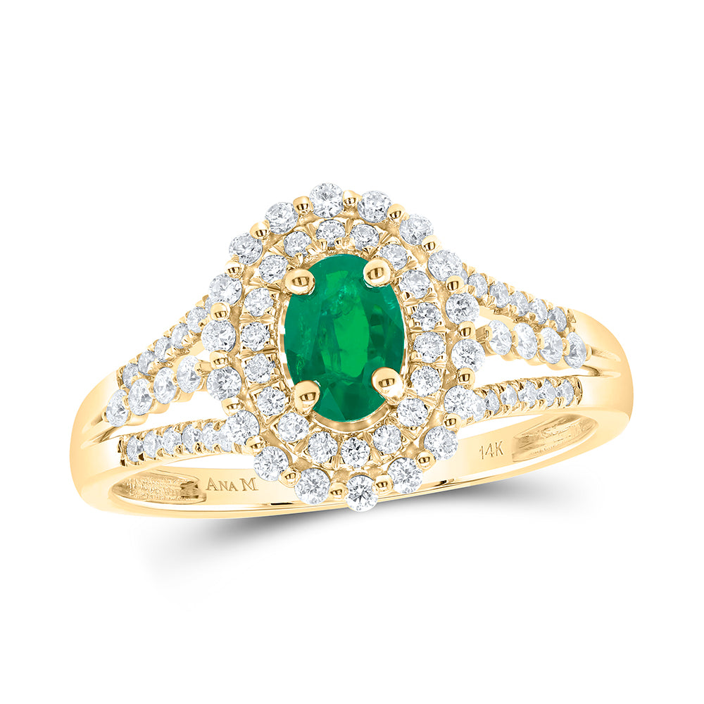 3/8Ctw-Diamond Ana M 6X4Mm Eme-Ov Nat Gem Ring (3.09 grams)