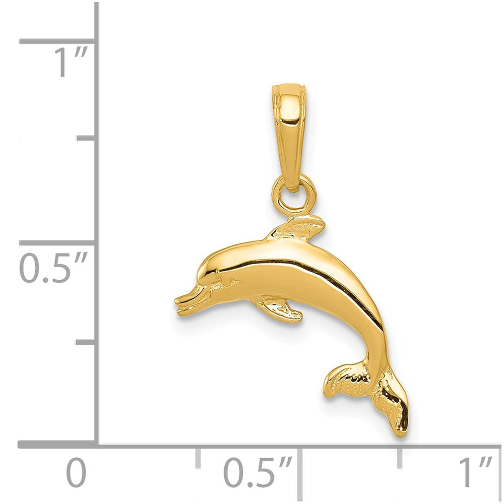 14k Yellow Gold 15 mm Dolphin Jumping Pendant (0.76 grams)
