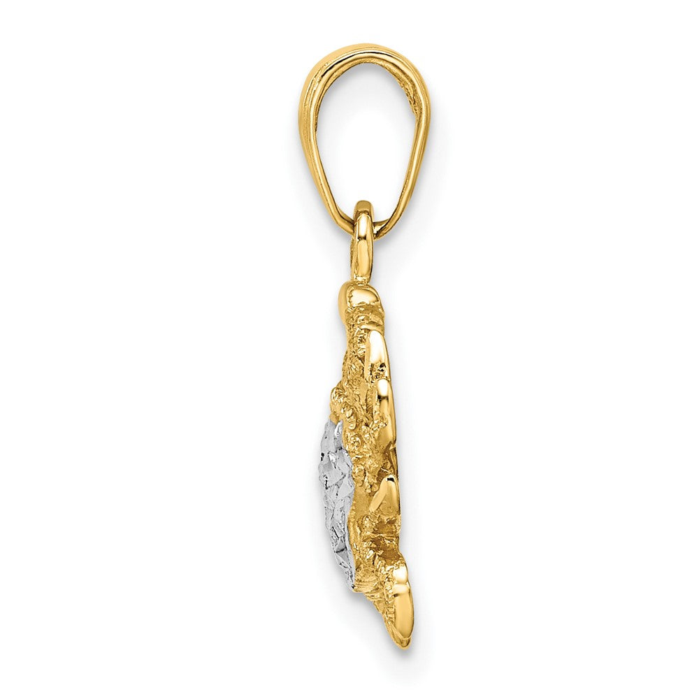 14k Yellow & Rhodium 18.21 mm Diamond-cut Blue Crab Pendant (1.57 grams)