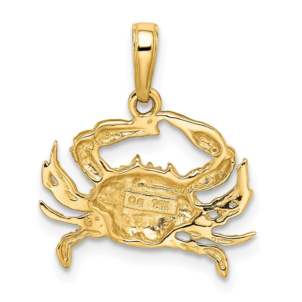 14k Yellow & Rhodium 18.21 mm Diamond-cut Blue Crab Pendant (1.57 grams)