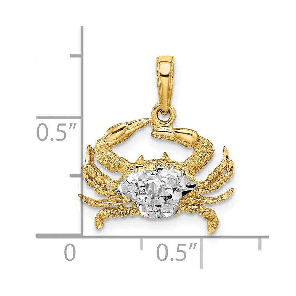 14k Yellow & Rhodium 18.21 mm Diamond-cut Blue Crab Pendant (1.57 grams)