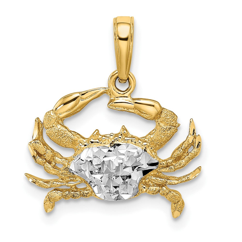 14k Yellow & Rhodium 18.21 mm Diamond-cut Blue Crab Pendant (1.57 grams)