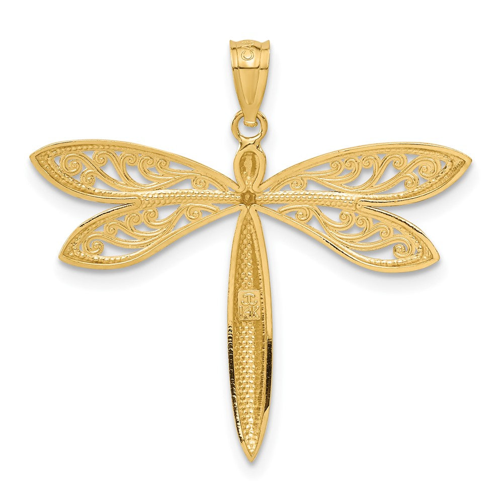 14k Yellow & Rhodium 30 mm Dragonfly Pendant (1.61 grams)