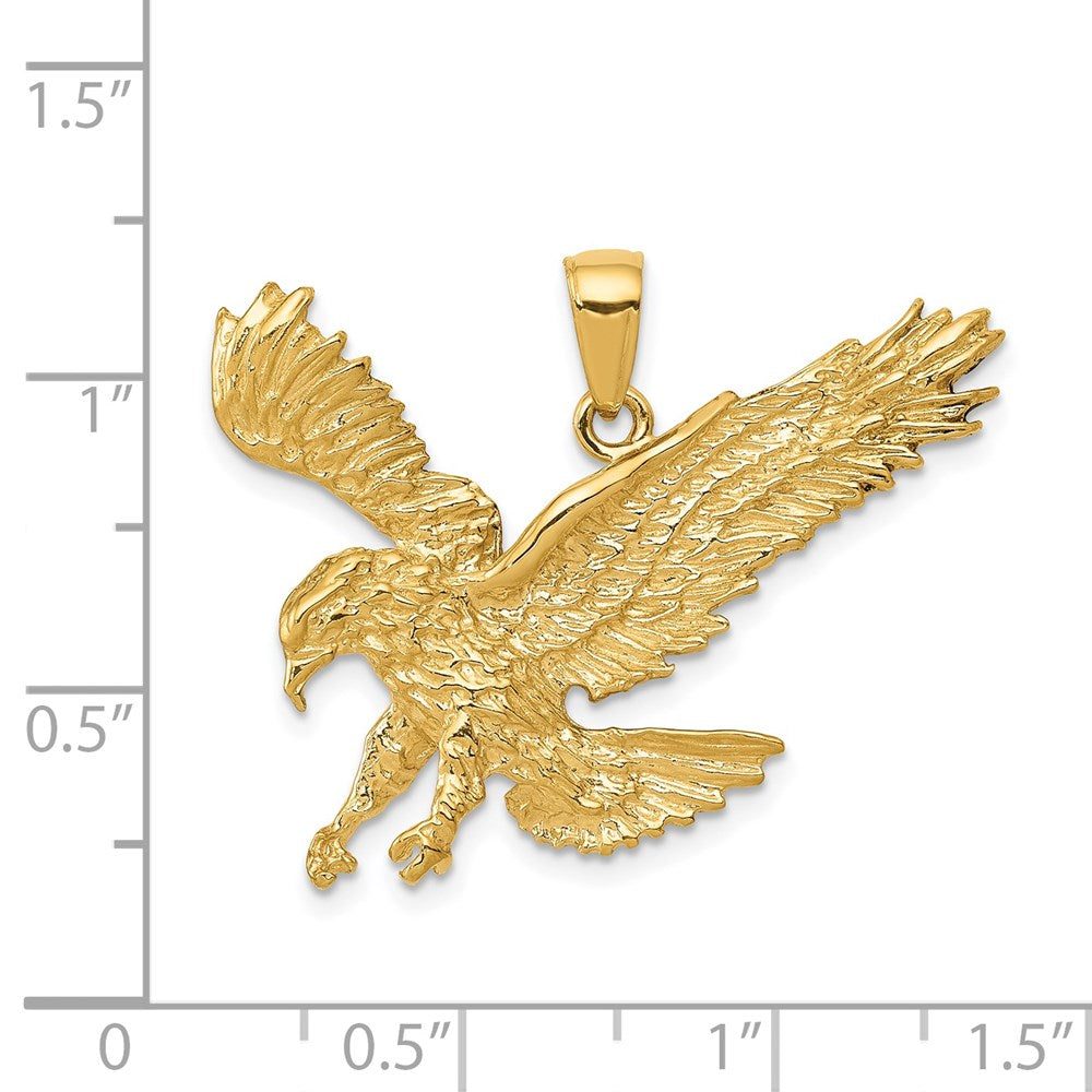 14k Yellow Gold 31 mm Textured Eagle Landing Pendant (3.23 grams)
