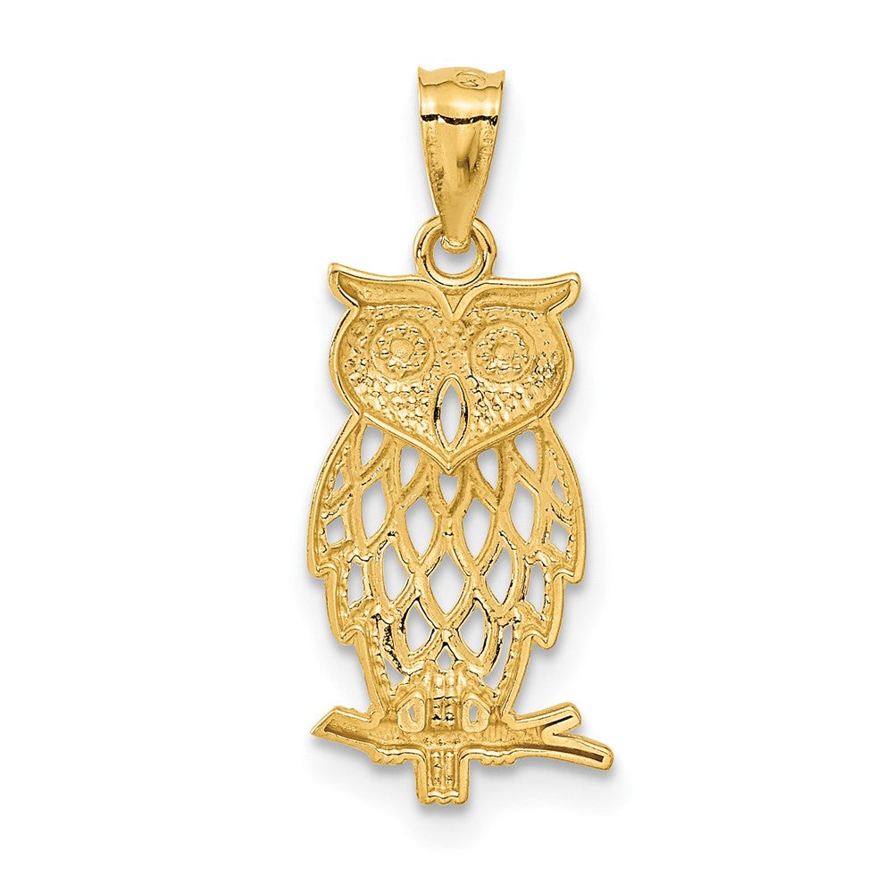 14k Yellow & Rhodium 9 mm Owl Pendant (0.67 grams)