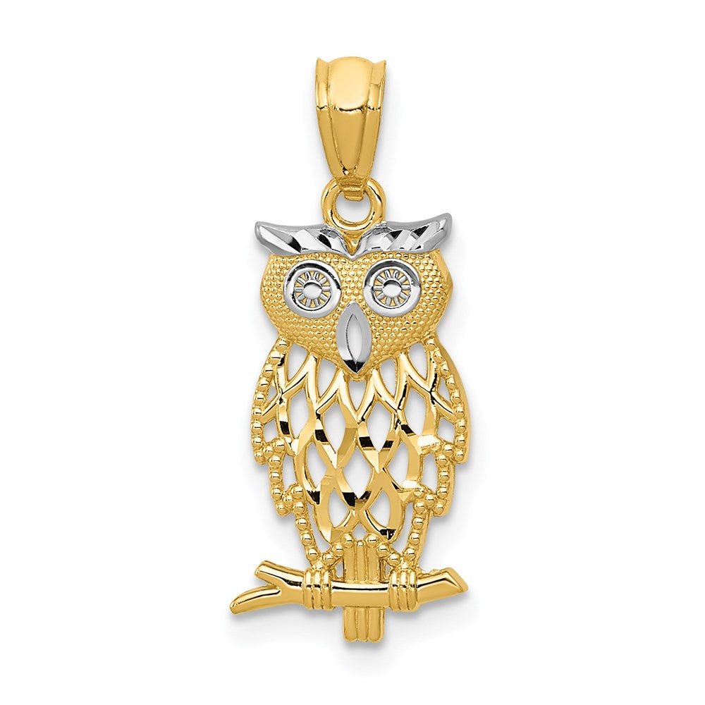 14k Yellow & Rhodium 9 mm Owl Pendant (0.67 grams)