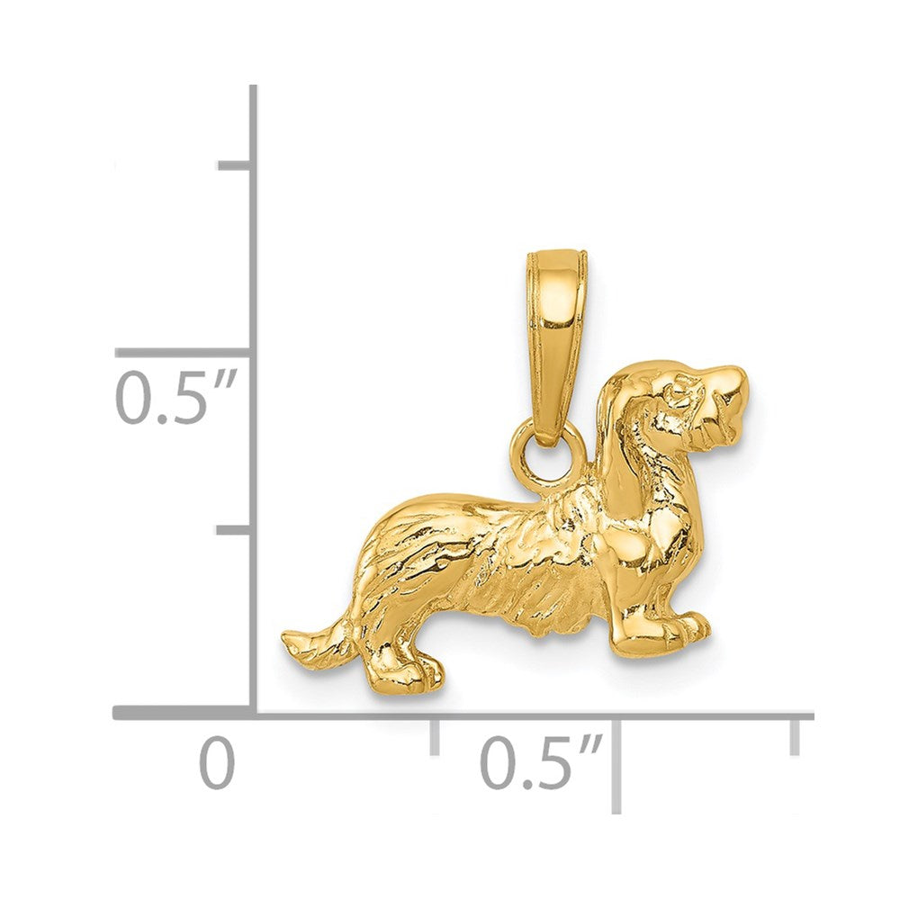 14k Yellow Gold 17 mm Long-Haired Dachshund Dog Pendant (1.64 grams)