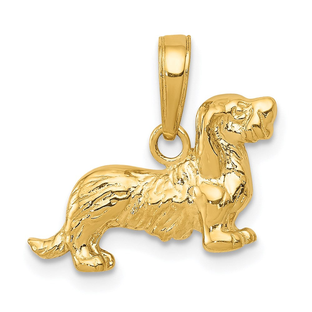14k Yellow Gold 17 mm Long-Haired Dachshund Dog Pendant (1.64 grams)