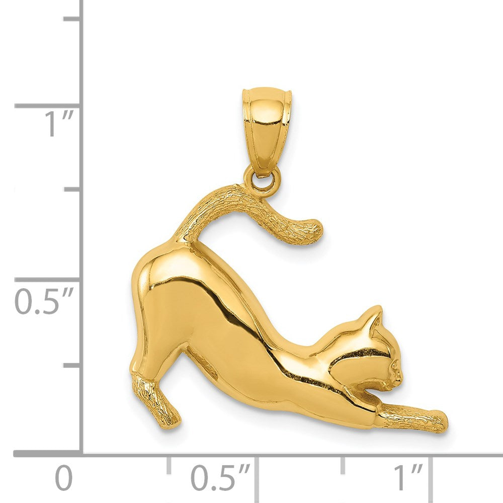 14k Yellow Gold 24 mm Stretching Cat Pendant (2.21 grams)