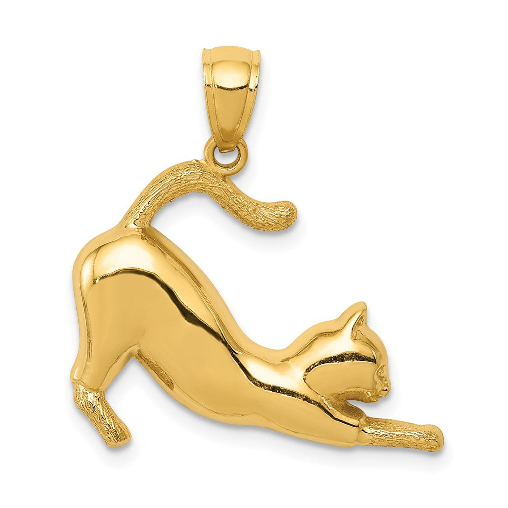 14k Yellow Gold 24 mm Stretching Cat Pendant (2.21 grams)