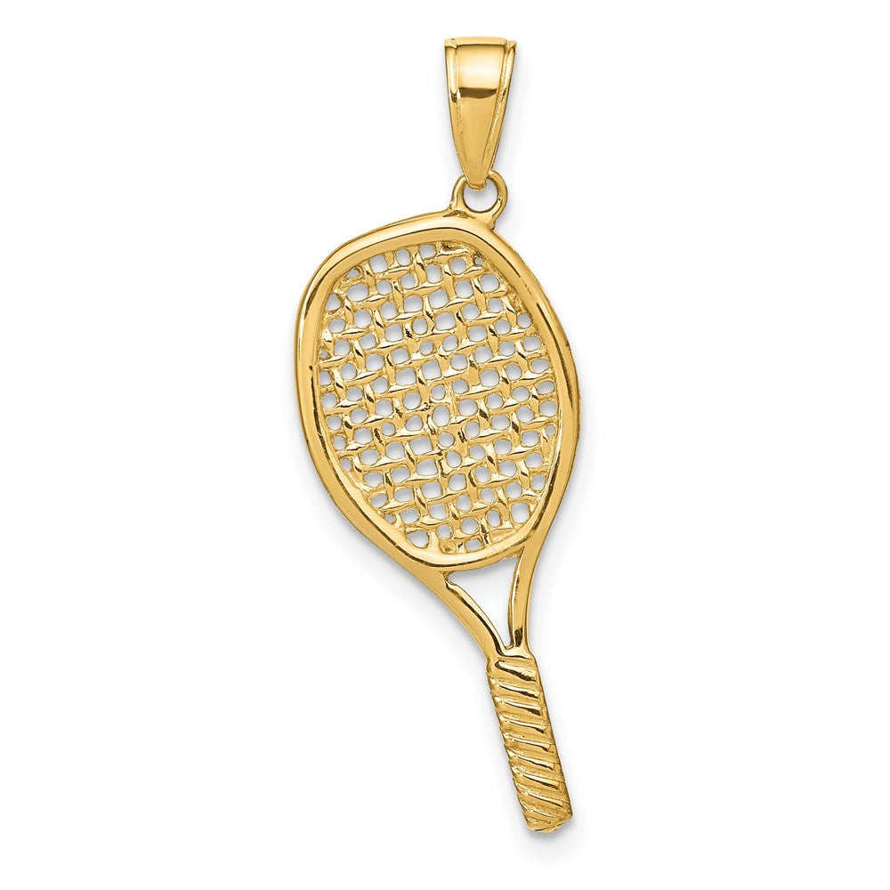 14k Yellow Gold 20 mm Solid Polished 3-D Tennis Racquet Pendant (2.08 grams)